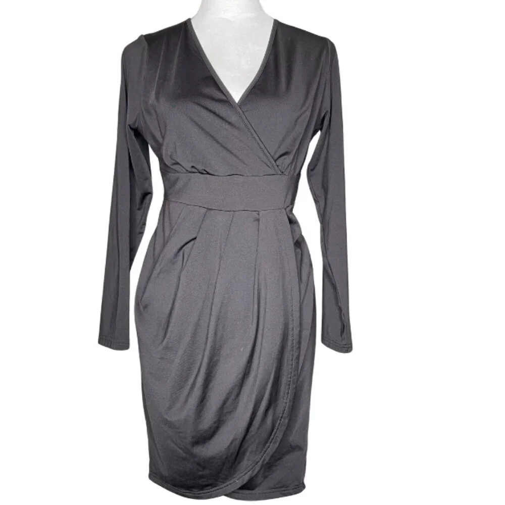 Dark Minimalist Surplice Tulip Dress Black Large